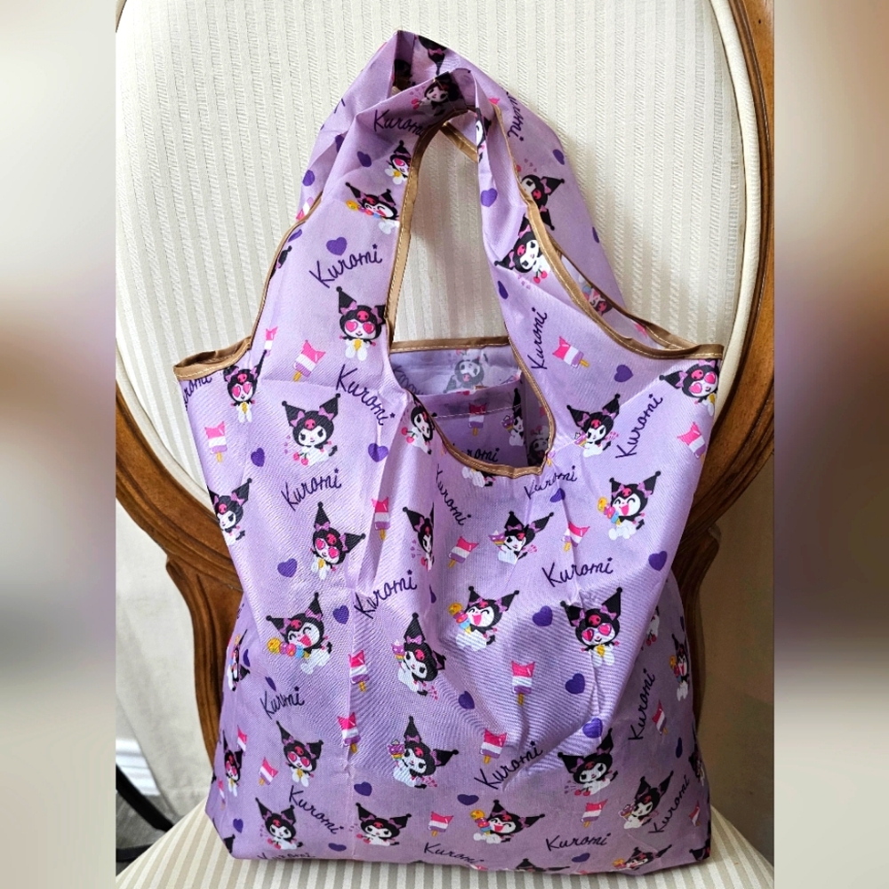 Sanrio Kuromi Lavender Foldable Shopper Tote with storage pouch New in Package - Picture 3 of 5